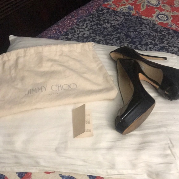 Black patent leather peep toe Jimmy Choo 4” heels - Picture 1 of 4